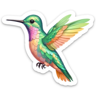 peach pink and yellow-green, mint humming bird sticker