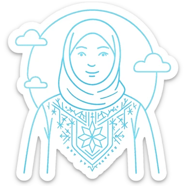 Add more prominent Algerian traditional patterns and motifs in a tech-inspired, minimalist style. Keep the avatar friendly and inside the glowing circular frame. Maintain a transparent background. The style should be tech-inspired minimalist with clear Algerian traditional patterns. sticker