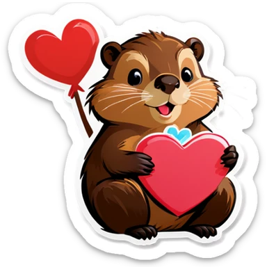 A beaver is holding a Valentine. sticker