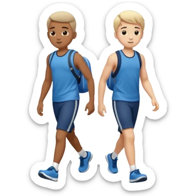 two boys walking, wearing gym clothes, full body sticker
