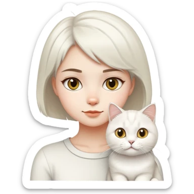 short hair girl with White British longhair cat sticker