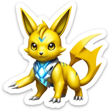 Shiny Futuristic Colorful Cyber-Pichu-Raichu-Renamon-Zeraora-hybrid-creature sticker
