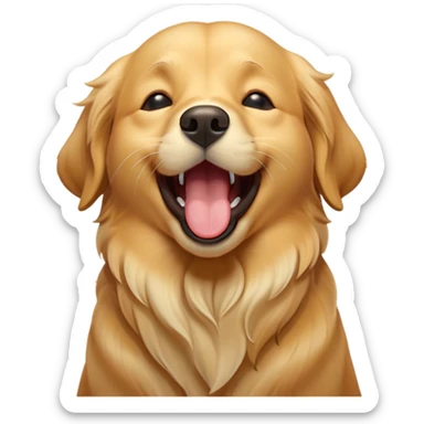 Cinematic Cute Yawning Golden Retriever Portrait Emoji, Head tilted slightly with a dramatic, wide-open yawn, revealing a silky golden coat with a subtle shimmer, floppy ears slightly drooping, round brown eyes barely open in drowsy contentment, Simplified yet irresistibly adorable features, highly detailed, glowing with a soft, cozy glow, high shine, relaxed yet expressive, stylized with a touch of whimsy, bright and endearing, soft glowing outline, capturing the essence of a sleepy yet affectionate companion, so drowsy it feels like it could stretch out of the screen and curl up for a nap! sticker
