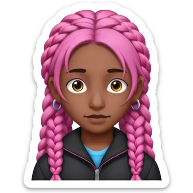 arikan, dark long hair whit pink 
braids. brown skin, smal round face and a big nose sticker