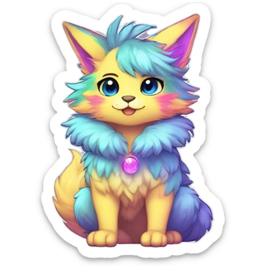 Anthro Scalie Fluffy Cool Cute Magical Shiny Colorful Neon Vibrant Colors Sparkle Kemono-style Chibi Fantasy-Animal-Fakémon-Pokémon-Hybrid Fur Sona Aesthetic Full Body sticker