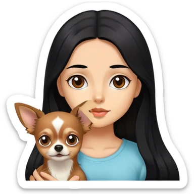 Girl with black hair and longhair brown chihuahua  sticker