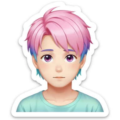 Gorgeous romantic anime style shojo man with blushing face aesthetic and pretty colorful shiny gradient pastel hair trending style sticker