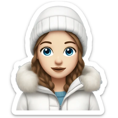 White girl with Brown hair blue eyes in white winter outfit sticker