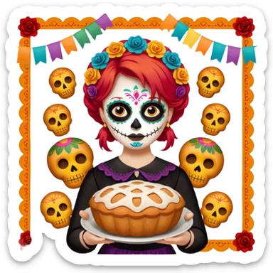 Día de muertos cabello rojo pan de muerto papel picado sticker