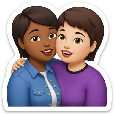 Chubby lesbian with medium dark hair kissing tall butch lesbian with huge teeth and short hair sticker