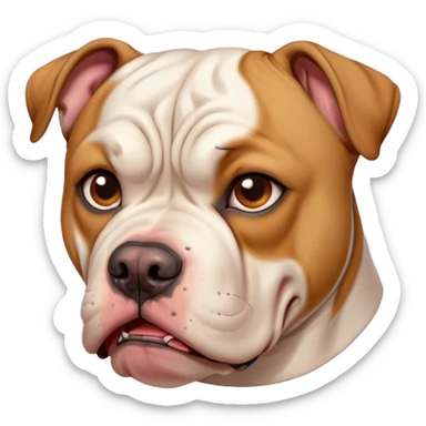 Cinematic Comical Solid Tan American Bulldog Portrait Emoji, Head tilted dramatically with an exaggeratedly shocked or offended expression, short tan fur with a slightly wrinkled forehead, wide, expressive brown eyes filled with exaggerated disbelief, Simplified yet hilariously expressive features, highly detailed, glowing with a slightly sassy glow, high shine, dramatic yet playful, stylized with an air of attitude, bright and endearing, soft glowing outline, capturing the essence of a sassy and over-the-top pup, so meme-worthy it feels like it could side-eye its way into internet fame instantly! sticker