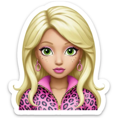 Green eyed white Nicki Minaj wearing a pink leopard print outfit with hair that is half blonde and half pink sticker