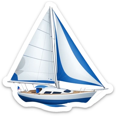 A sleek sailboat emoji with visible wind gust lines and flowing sails, representing perfect sailing conditions. Flat vector design, blue and white color palette. sticker