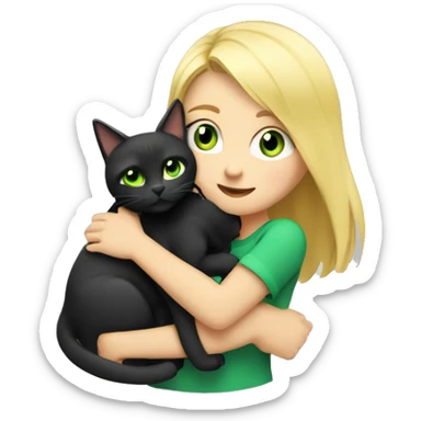blonde with blue eyes girl hugs a black cat with green-yellow eyes blonde girl hugs a gray cat with green-yellow eyes sticker
