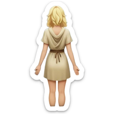 frame - the back of a blonde woman stands at a mountain crossroads, her back turned as she contemplates two trails—one illuminated,, and one shrouded in darkness, representing reaction. with hands on chest sticker