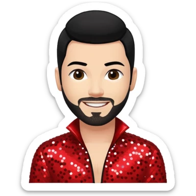 Shane Lynch from Boyzone with black hair, light skin, red sequin outfit sticker