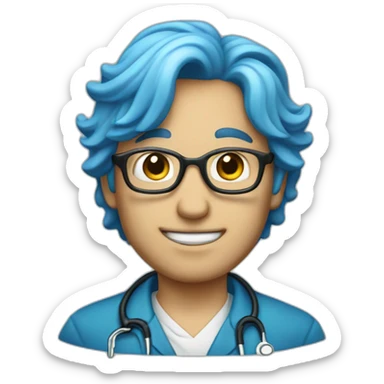 Whithe Il Dottore with blue hair sticker