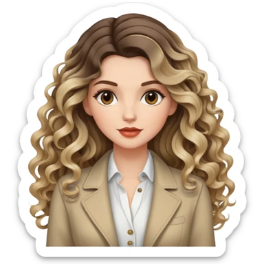 beautiful brunette with blondish balayage white female with nice curls/defined waves, very long hair  and stylish outfit  sticker