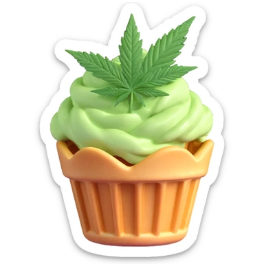 colorful gelato in a waffle cup with cannabis leaf sticker