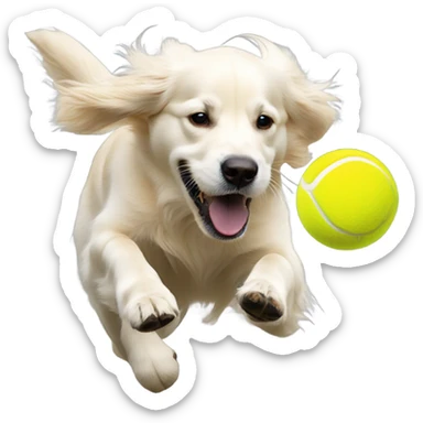 White golden retriever chasing tennis ball sticker