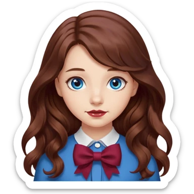 girl wavy long hair brown hair with a burgundy bow sticker