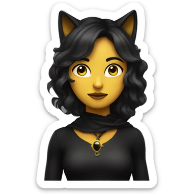 Femme brune chat noir aux yeux jaunes sticker
