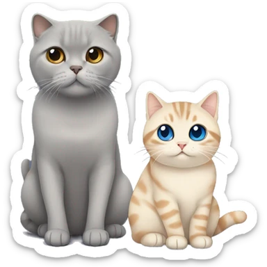 Grey Scottish fold sitting together with beige cat with blue eyes  sticker