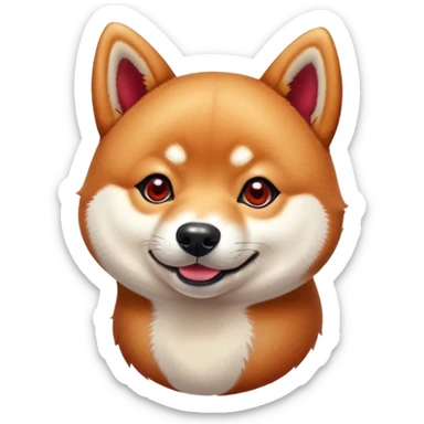 Cinematic Cute Shiba Inu Portrait Emoji, Head tilted playfully and inquisitively, featuring a rich red fur with a creamy underbelly and perky ears, round, sparkling brown eyes filled with curiosity, Simplified yet irresistibly adorable features, highly detailed, glowing with a warm, friendly glow, high shine, affectionate and lively, stylized with a touch of whimsy, bright and endearing, soft glowing outline, capturing the essence of a mischievous yet loving pup, so playful it feels like it could leap out of the screen and into your arms! sticker