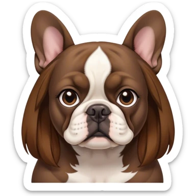 a white girl with brown hair with a black frenchie bulldog with long hair without the ears sticker