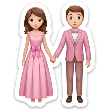 Elegant girl with a beautiful flowy dress delicate pink bow, brown hair and man together in Montenegro holding hands elegant  sticker