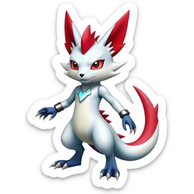Cool Edgy Shiny Futuristic Ethereal Legendary Digimon-Sneasel-Zangoose-hybrid full body sticker