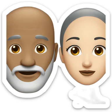 bald man with a gray beard with a thin woman with black hair sticker