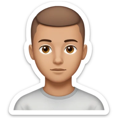  A boy 20 years old, with brown buzz cut hair, and a short beard only as a fade sticker