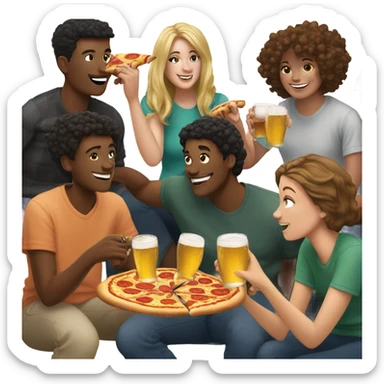 A handful of white English Columbia college students eating pizza downtown and enjoying beer  sticker
