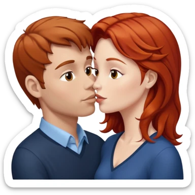 kissy face between white man with brown hair and redhead woman sticker