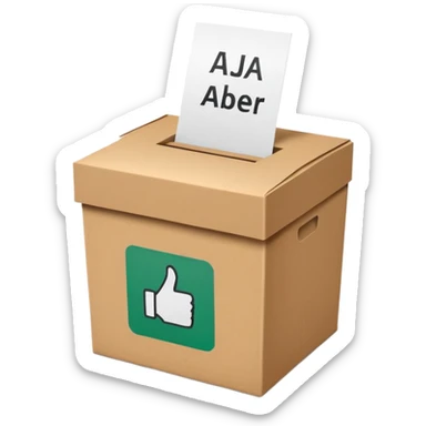 Vote box with 'Ja, aber' written on the front and paper entering the top slot sticker