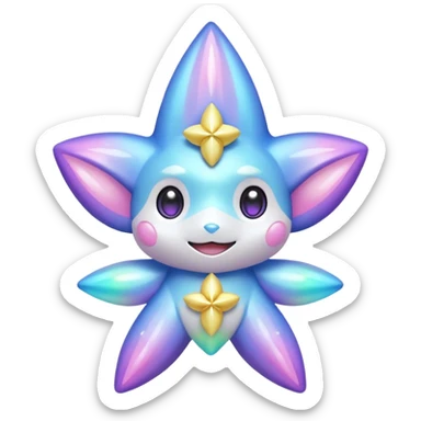 Elemental neon-pastel-iridescent shimmering lucky charming starry smiling cute Jirachi-Dragalge-Pokémon-Fakémon-hybrid-creature sticker