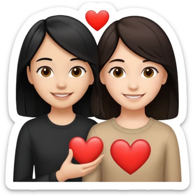 2 girls that have a heart one hair black the other brown  ( brown abd black) long hair one of them other short sticker