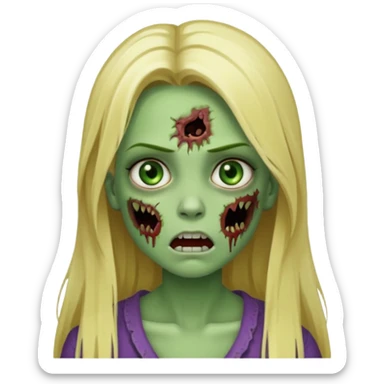 girl zombie with blonde straight long hair green skin and with no angry face and with the mouth closed sticker