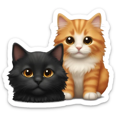 black kitten with a big fluffy orange brownish cat sticker