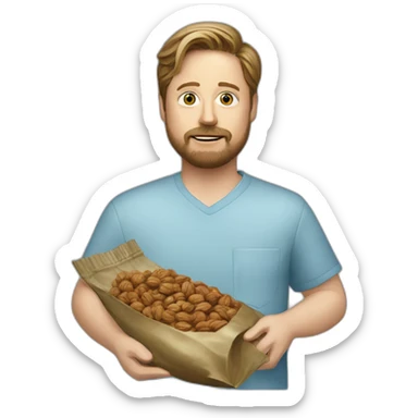 tim heidecker with a beard holding a ziploc bag of walnuts sticker