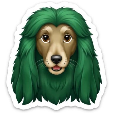 dark green dog extra furry afghan hound. The dog fur is totally dark green sticker