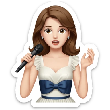 simple emoji of a woman in a white dress singing, inspired by Lana Del Rey, holding a microphone sticker