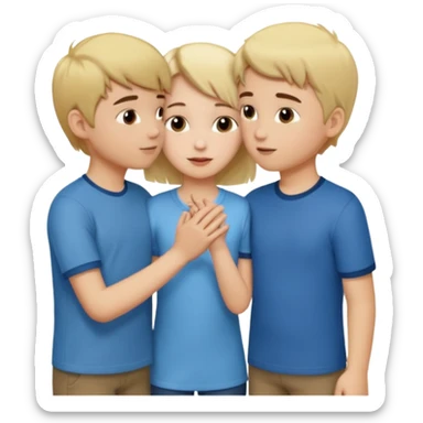 iOS emoji style.
One girl, two boys.
The girl is holding hands with one boy and kissing the other boy at the same time.
Both boys are male, one blond, one brunette.
All characters are human, not female duplicates. sticker