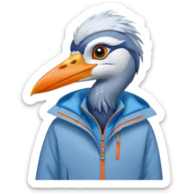  bird heron wearing a ski jacket  sticker