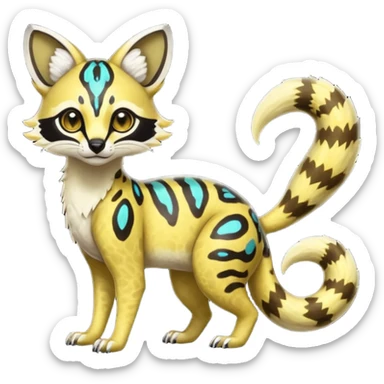 Rare realistic shiny warm-colored lush tropical exotic cute epic pretty beautiful handsome gorgeous aesthetic colorful vibrant Vernid-Protogen-Primagen-Wickerbeast-Genet-Trico-species-Fakemon-hybrid-creature by LiLaiRa, beautiful intricate markings, full body sticker