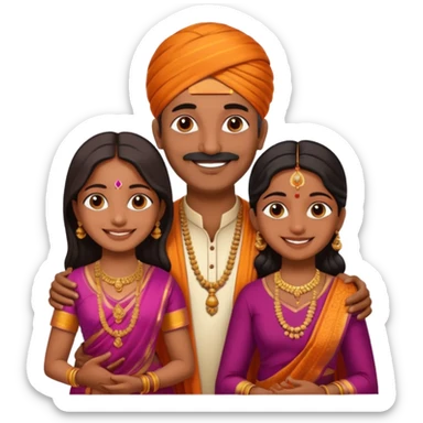South indian hindu family with a 70 years old father and mother and one 40 years old daughter. They wear a traditional dress. They are smiling. sticker