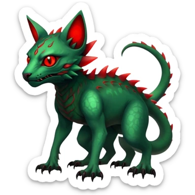 Cool Edgy Green Red ethereal badass Fionbri-Vernid-Trico-animal-creature full body sticker
