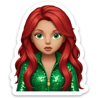 Jesy Nelson from Little Mix with long red hair, green sequin outfit sticker