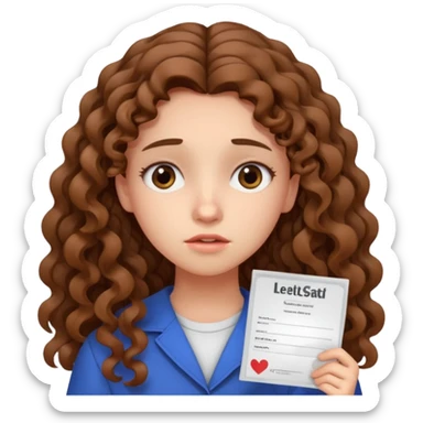 A girl with long curly brown hair shows an IELTS certificate with low score dissapointed sticker